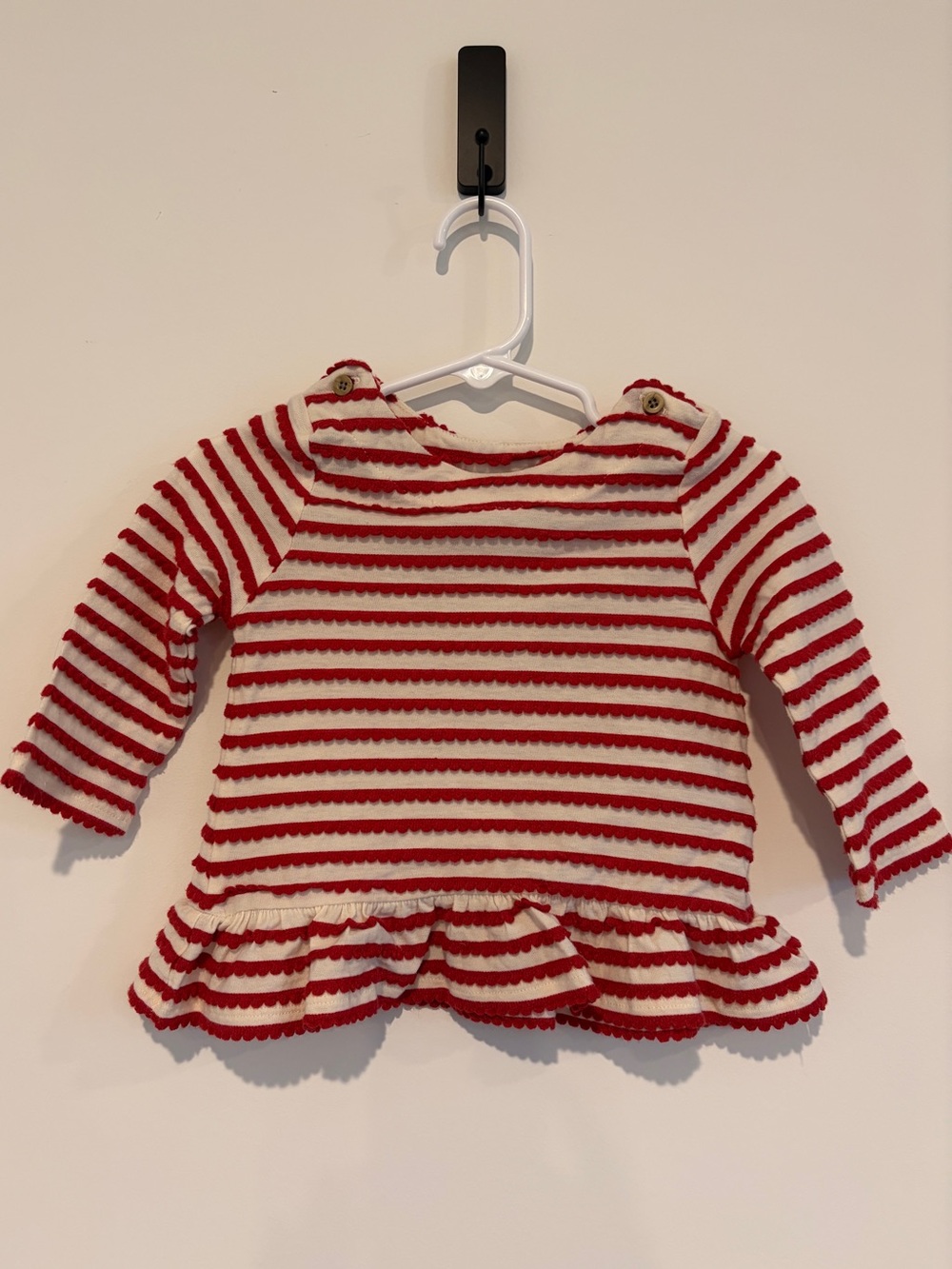 Cloud Island Size 12M Red White Striped Scalloped Peplum Shoulder Button Top
